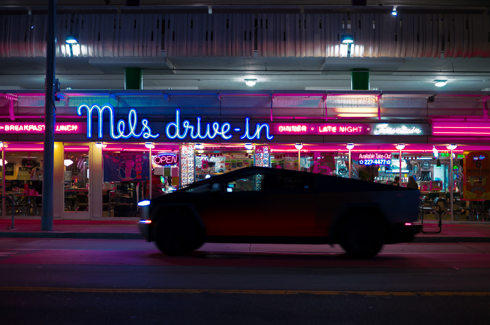 Truck on neon background