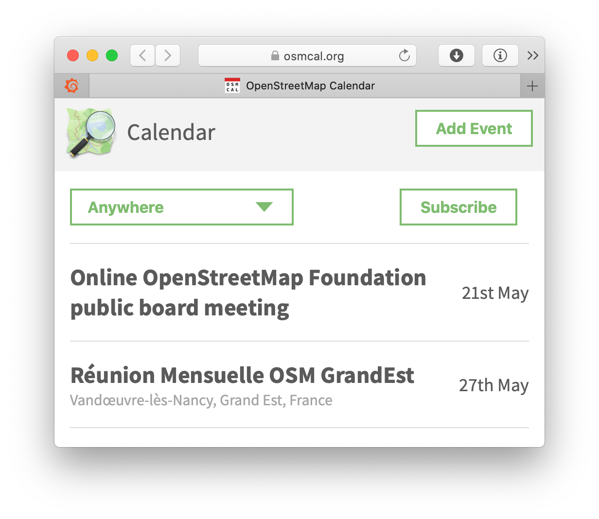 Screenshot of osmcal